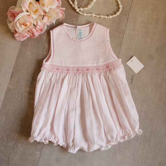 Pink Smocked Romper Pink Embroidery Feltman Brothers Pin Tucks 9 Months NWT - Picture 1 of 4